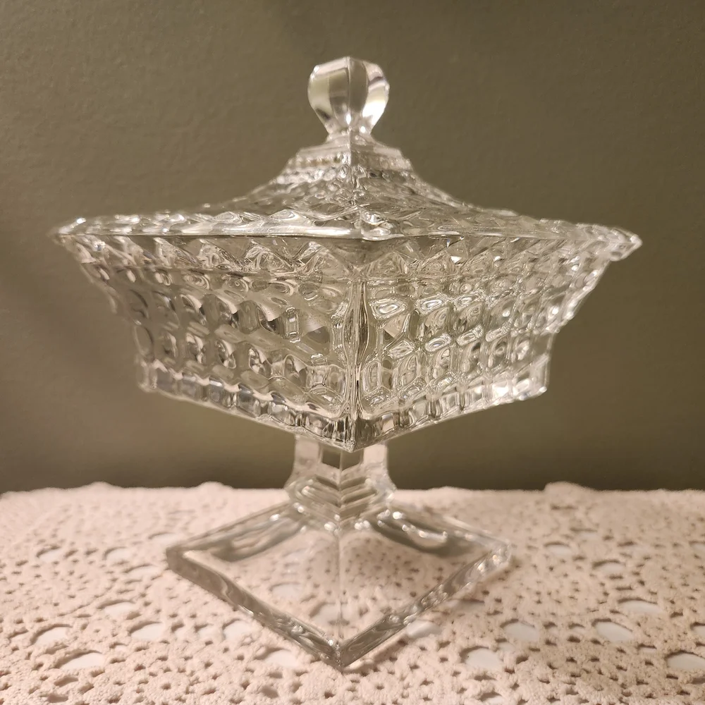 VTG Fostoria American Clear Wedding Bowl With Lid /Candy Dish/Compote HEAVY! - Picture 6 of 16